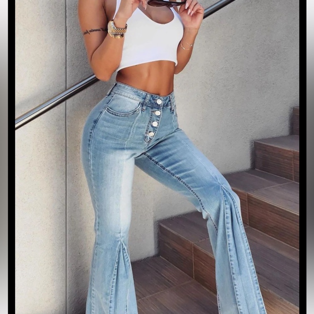 Fashion Nova Tall Pleat And Greet Exposed Button Flare Jeans
